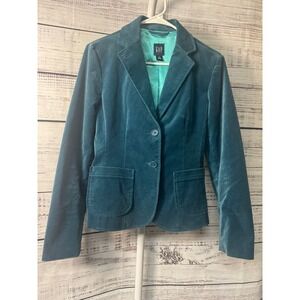 GAP‎ Teal Velvet Blazer Jacket Two Button Pockets Classic Style